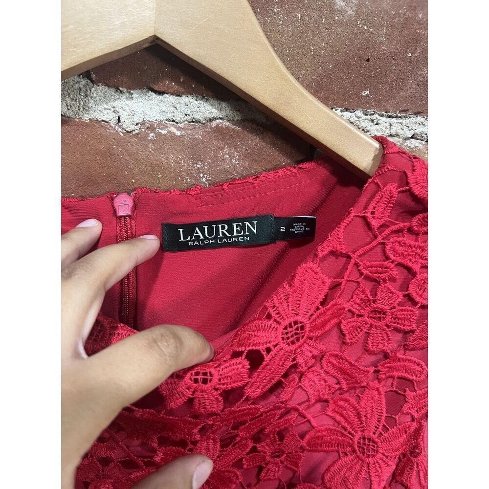 Lauren Ralph Lauren Hot Pink Floral Lace Overlay Sheath Dress Size 2 Womens - Picture 2 of 5